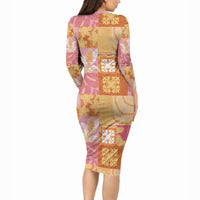 Aloha Hawaii Quilt Floral Patchwork Style Long Sleeve Bodycon Dress