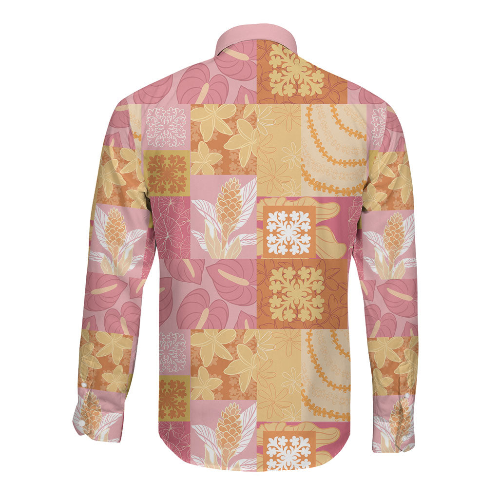 Aloha Hawaii Quilt Floral Patchwork Style Long Sleeve Button Shirt
