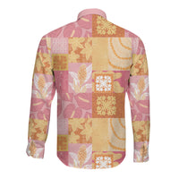 Aloha Hawaii Quilt Floral Patchwork Style Long Sleeve Button Shirt