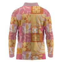 Aloha Hawaii Quilt Floral Patchwork Style Long Sleeve Polo Shirt