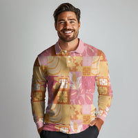 Aloha Hawaii Quilt Floral Patchwork Style Long Sleeve Polo Shirt
