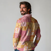 Aloha Hawaii Quilt Floral Patchwork Style Long Sleeve Polo Shirt