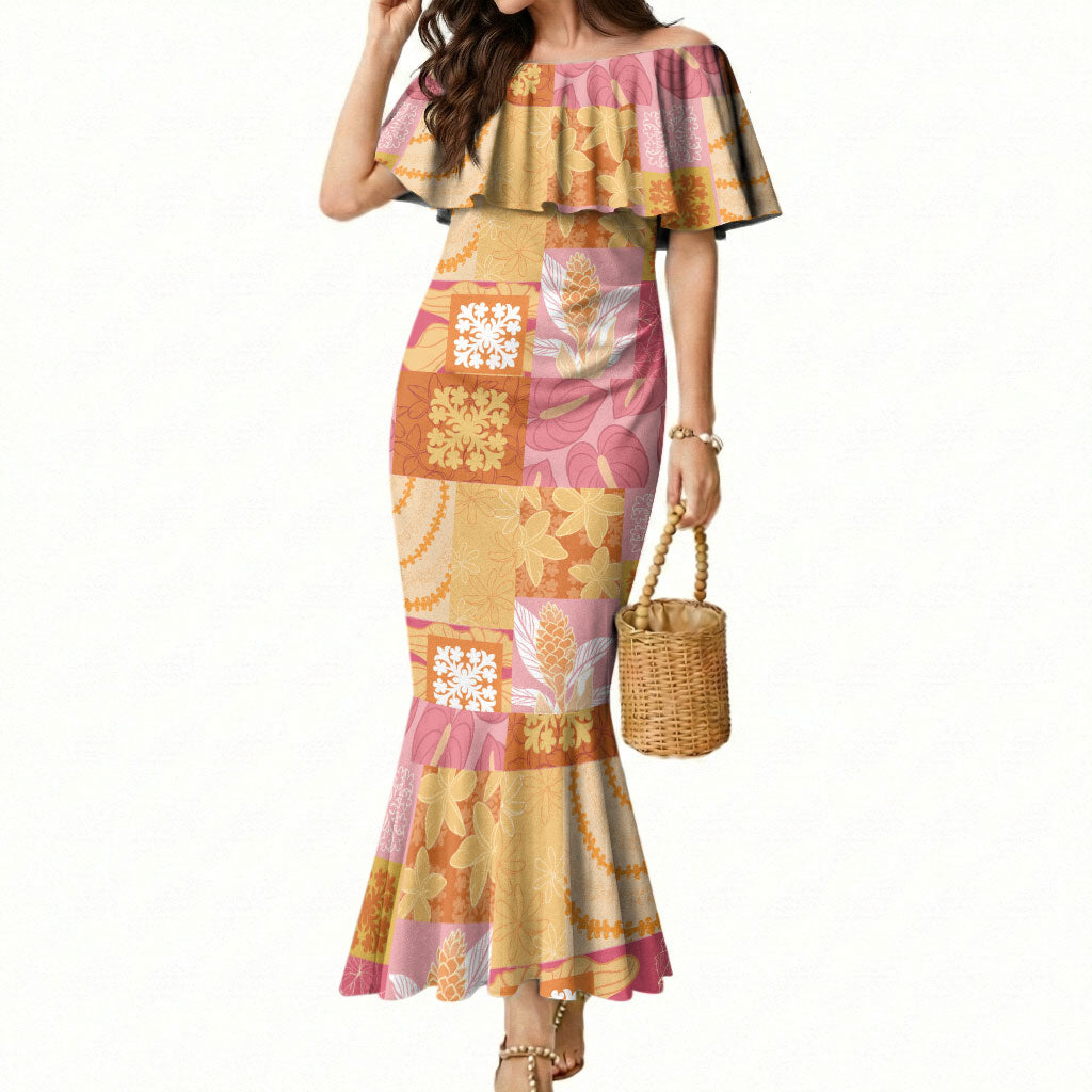 Aloha Hawaii Quilt Floral Patchwork Style Mermaid Dress
