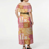 Aloha Hawaii Quilt Floral Patchwork Style Off Shoulder Maxi Dress
