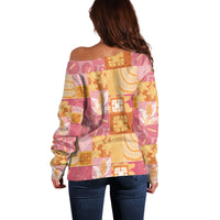 Aloha Hawaii Quilt Floral Patchwork Style Off Shoulder Sweater