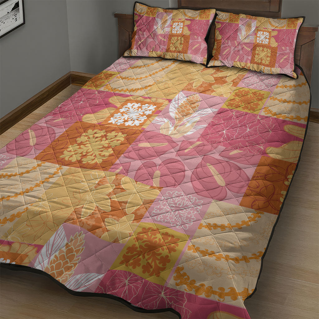 Aloha Hawaii Quilt Floral Patchwork Style Quilt Bed Set