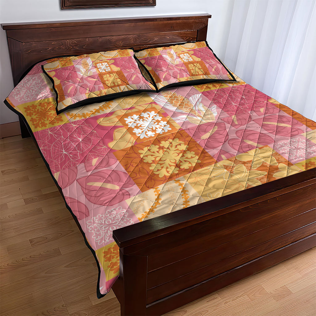 Aloha Hawaii Quilt Floral Patchwork Style Quilt Bed Set