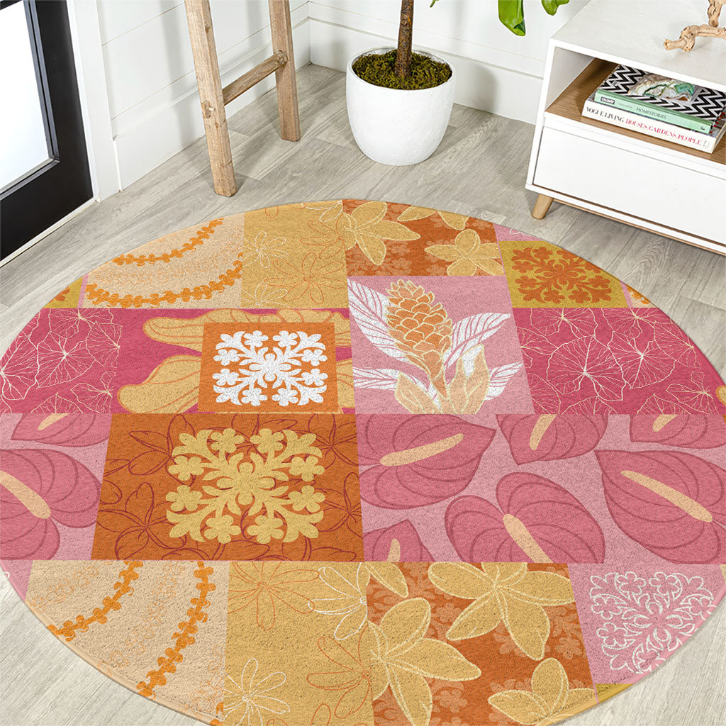 Aloha Hawaii Quilt Floral Patchwork Style Round Carpet