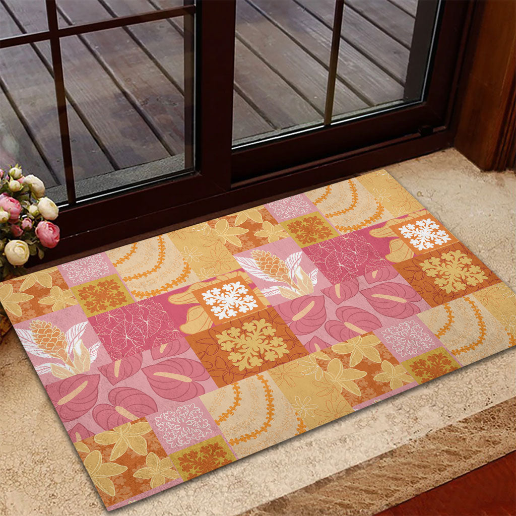 Aloha Hawaii Quilt Floral Patchwork Style Rubber Doormat