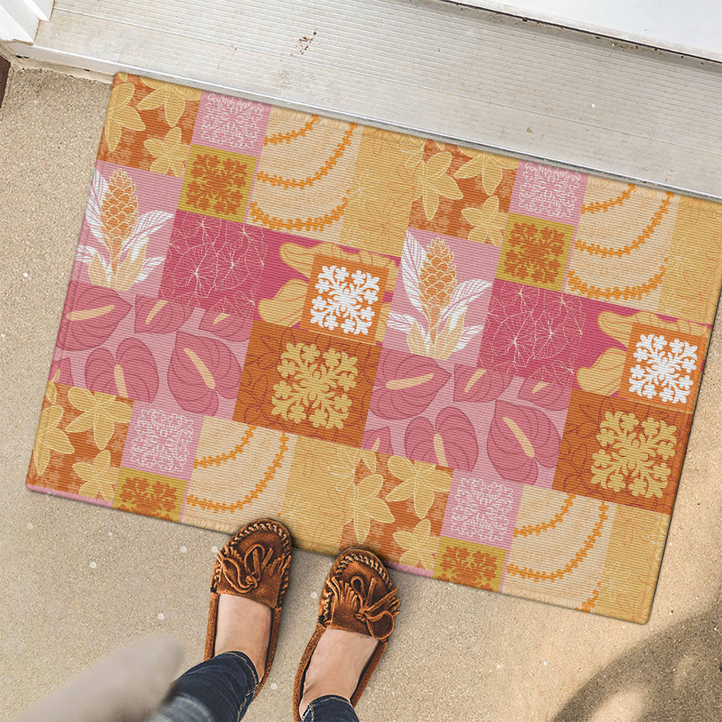 Aloha Hawaii Quilt Floral Patchwork Style Rubber Doormat