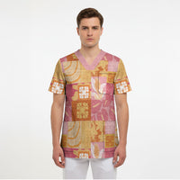 Aloha Hawaii Quilt Floral Patchwork Style Scrub Top