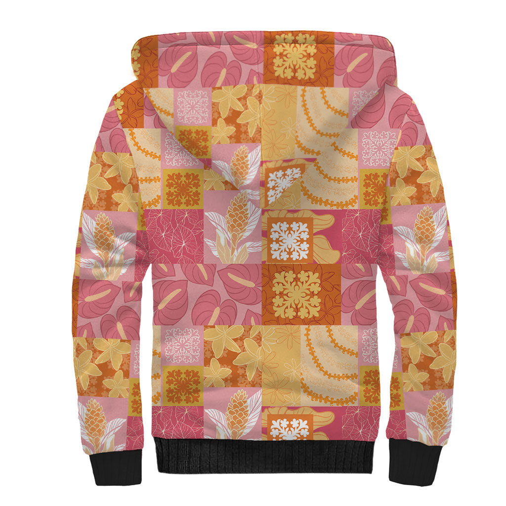 Aloha Hawaii Quilt Floral Patchwork Style Sherpa Hoodie