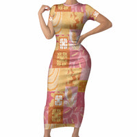 Aloha Hawaii Quilt Floral Patchwork Style Short Sleeve Bodycon Dress
