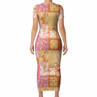 Aloha Hawaii Quilt Floral Patchwork Style Short Sleeve Bodycon Dress