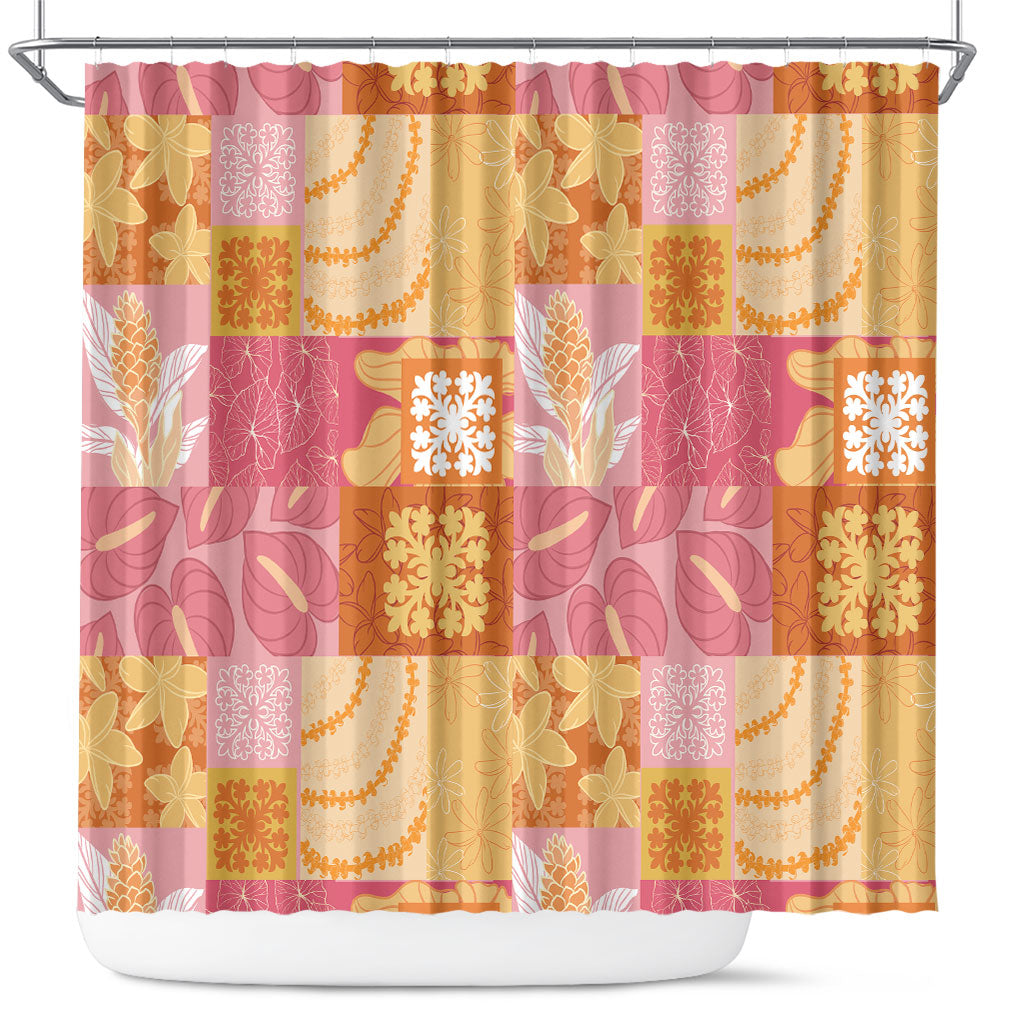 Aloha Hawaii Quilt Floral Patchwork Style Shower Curtain