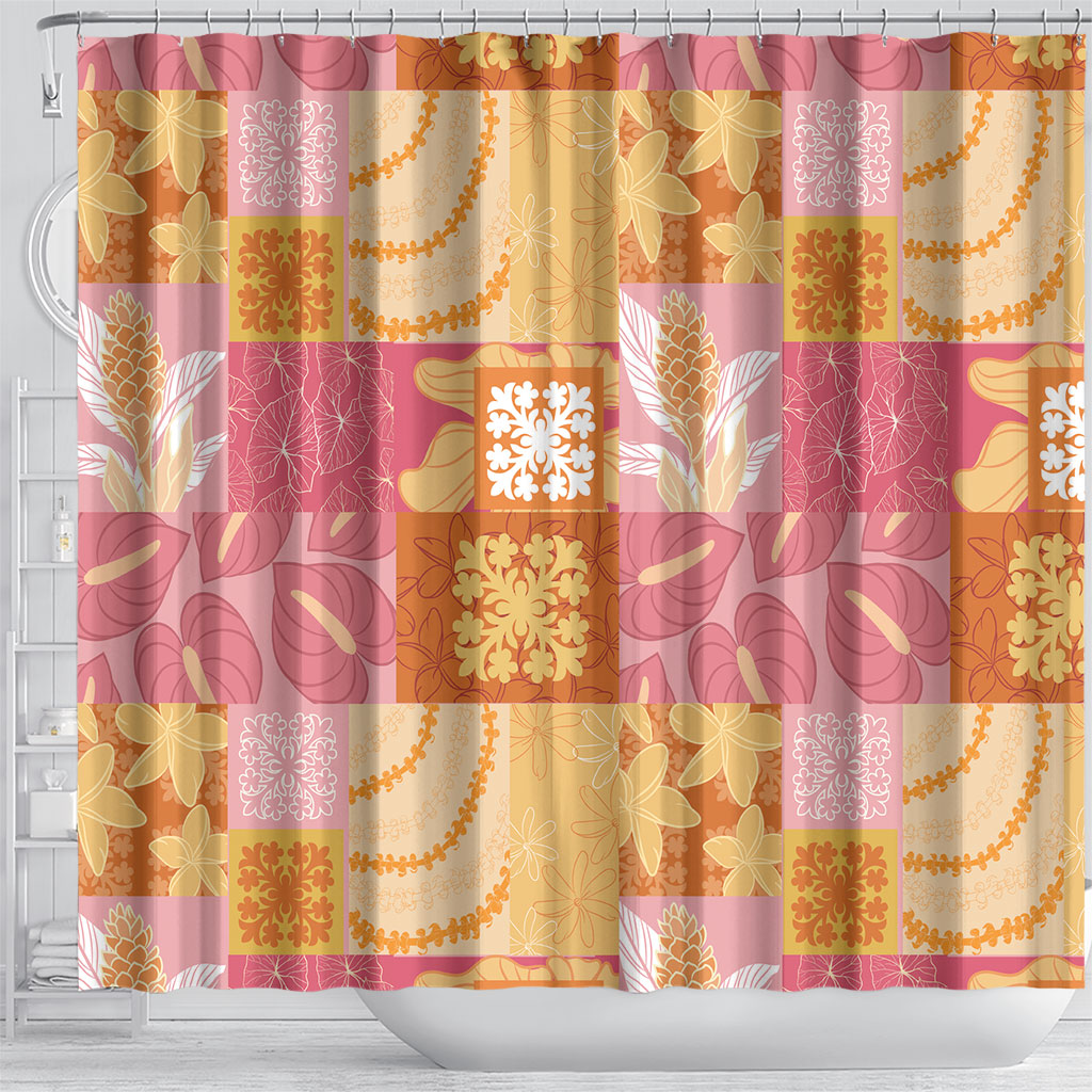 Aloha Hawaii Quilt Floral Patchwork Style Shower Curtain