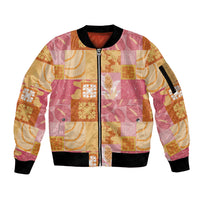 Aloha Hawaii Quilt Floral Patchwork Style Sleeve Zip Bomber Jacket