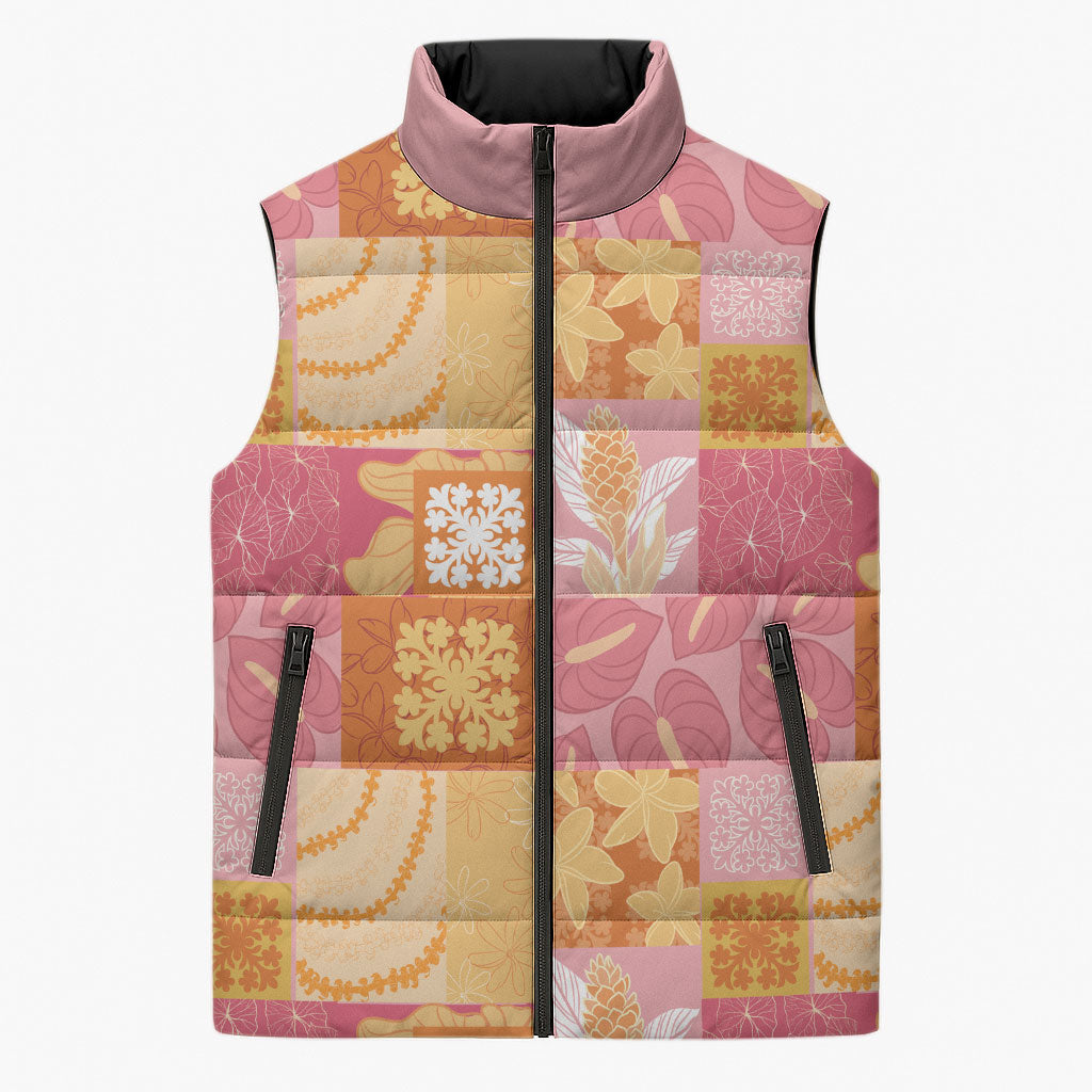 Aloha Hawaii Quilt Floral Patchwork Style Sleeveless Puffer Jacket