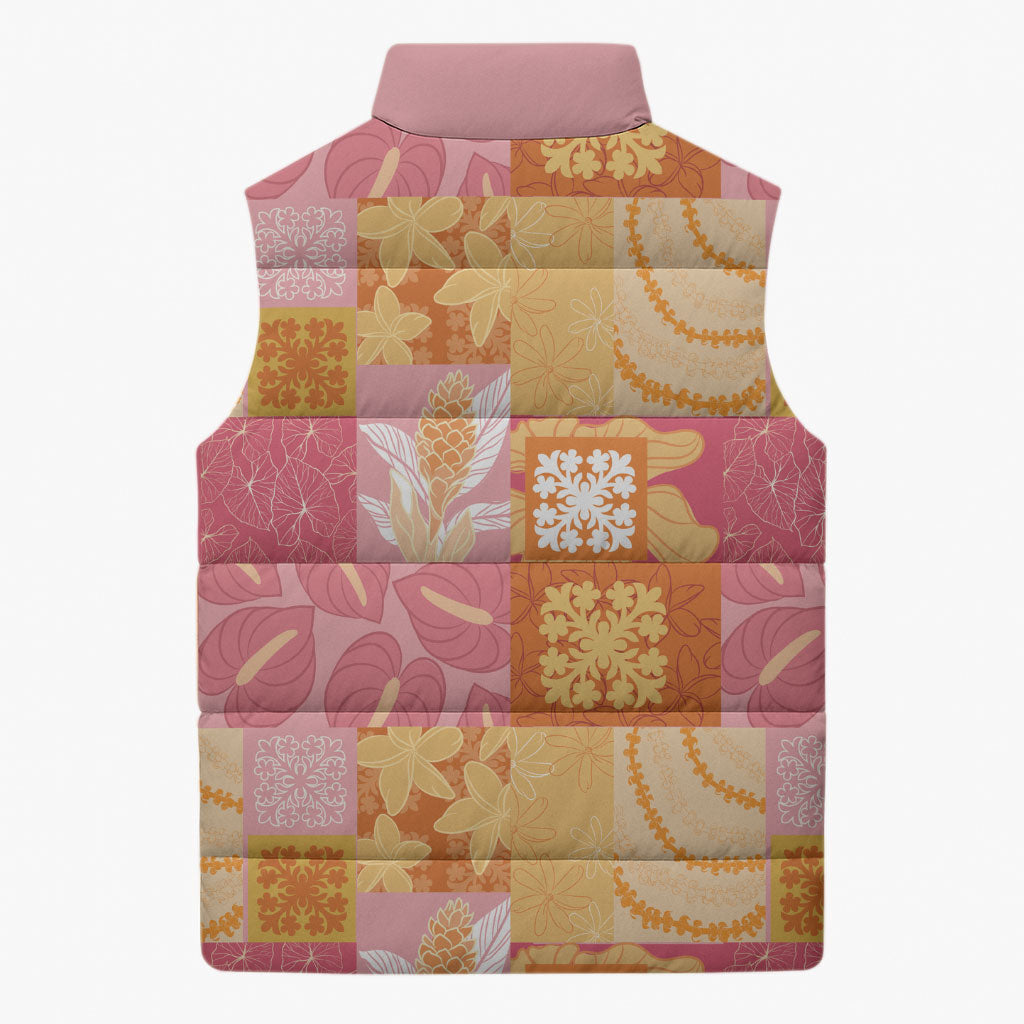 Aloha Hawaii Quilt Floral Patchwork Style Sleeveless Puffer Jacket