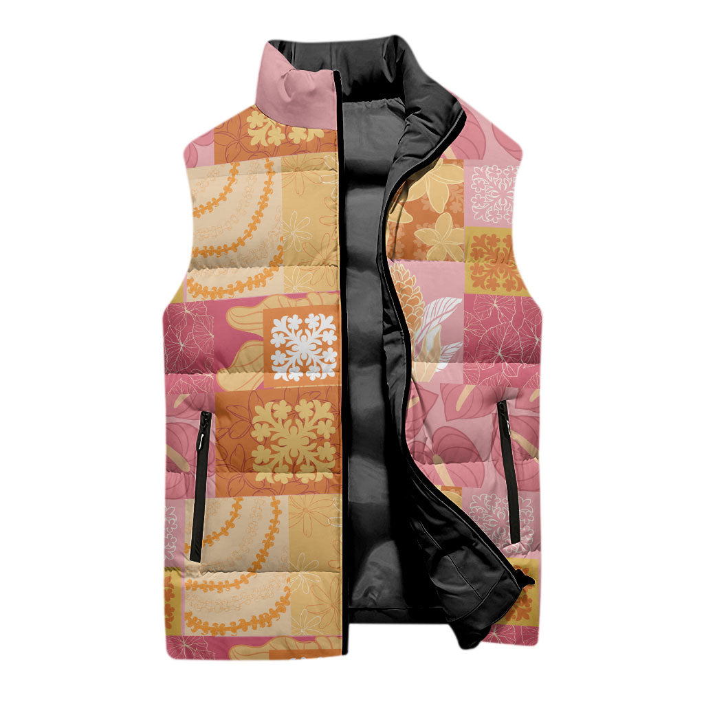 Aloha Hawaii Quilt Floral Patchwork Style Sleeveless Puffer Jacket