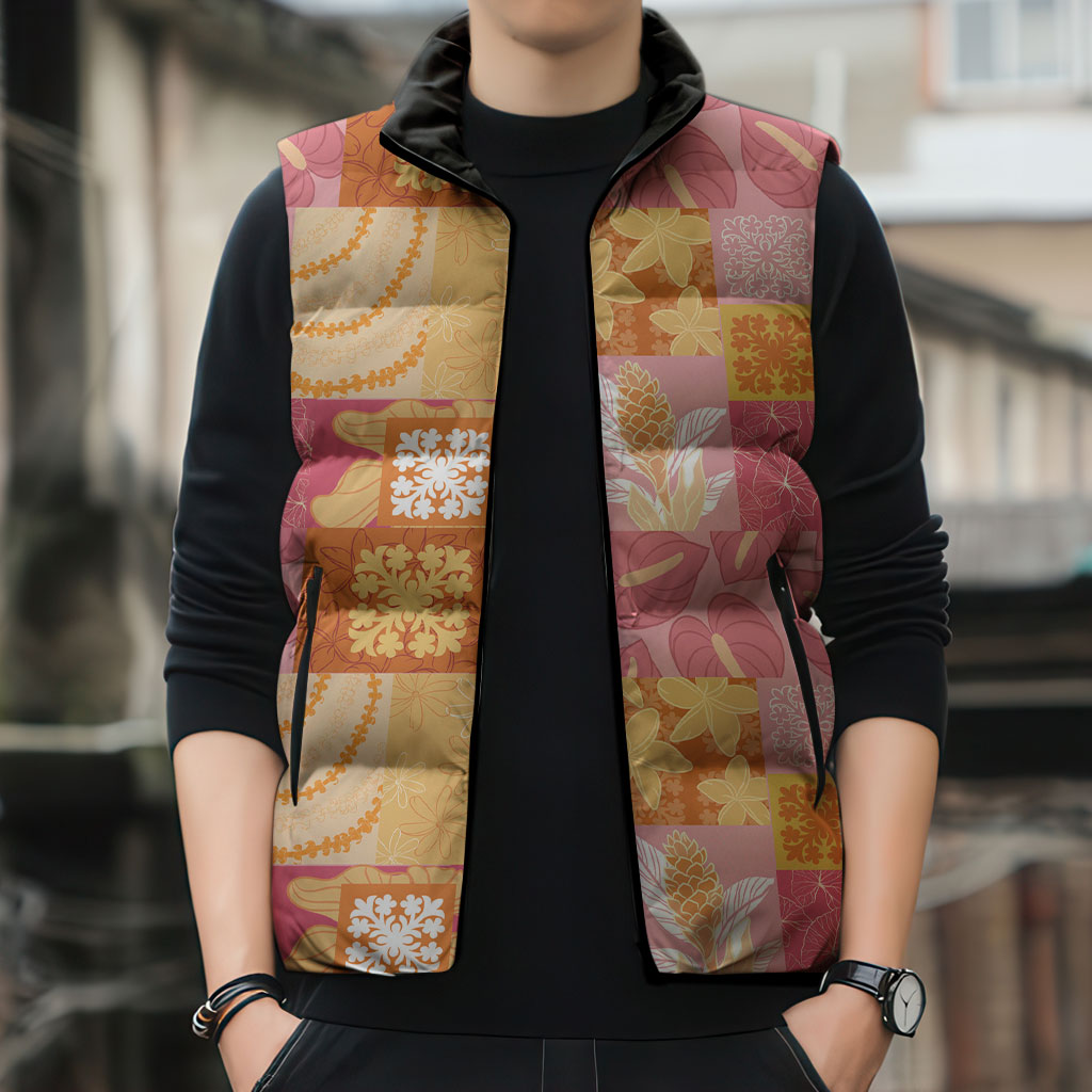 Aloha Hawaii Quilt Floral Patchwork Style Sleeveless Puffer Jacket
