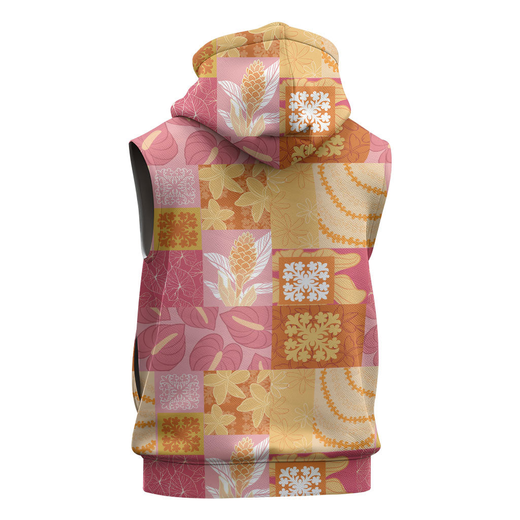 Aloha Hawaii Quilt Floral Patchwork Style Sleeveless Zip Hoodie