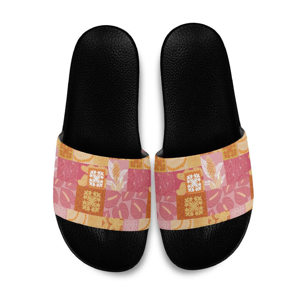 Aloha Hawaii Quilt Floral Patchwork Style Slide Sandals