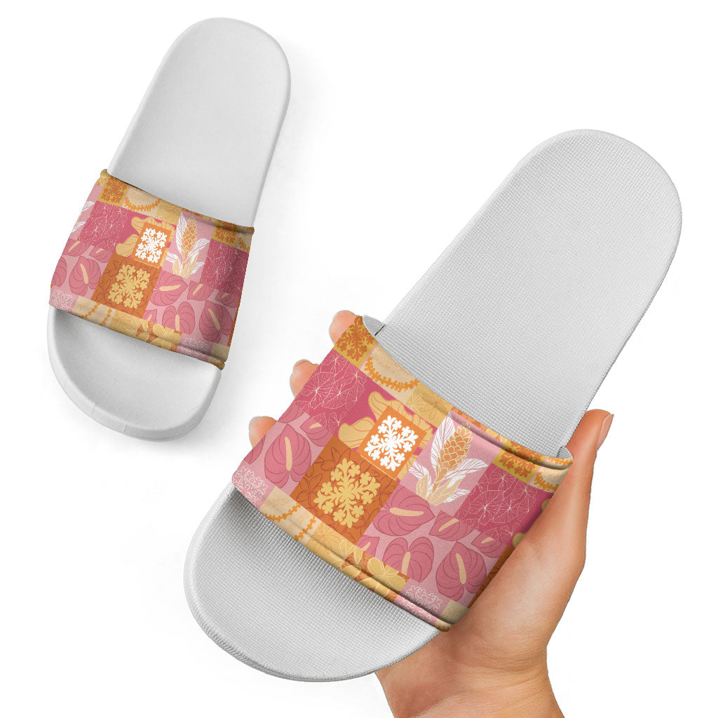 Aloha Hawaii Quilt Floral Patchwork Style Slide Sandals