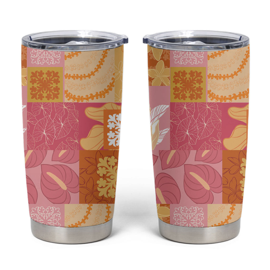 Aloha Hawaii Quilt Floral Patchwork Style Tumbler Cup