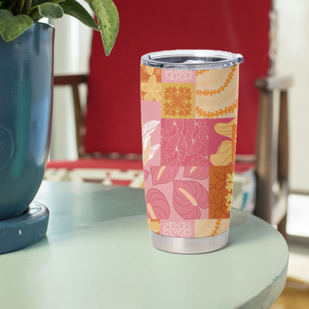 Aloha Hawaii Quilt Floral Patchwork Style Tumbler Cup