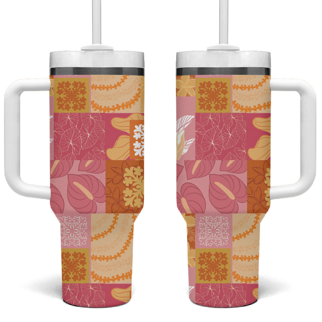 Aloha Hawaii Quilt Floral Patchwork Style Tumbler With Handle