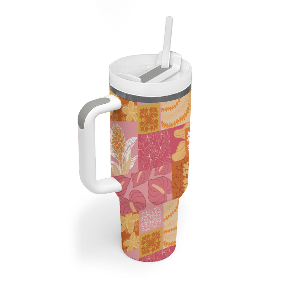 Aloha Hawaii Quilt Floral Patchwork Style Tumbler With Handle