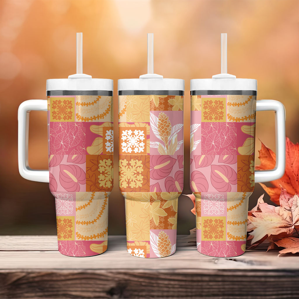 Aloha Hawaii Quilt Floral Patchwork Style Tumbler With Handle