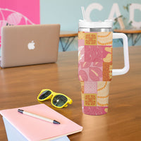 Aloha Hawaii Quilt Floral Patchwork Style Tumbler With Handle