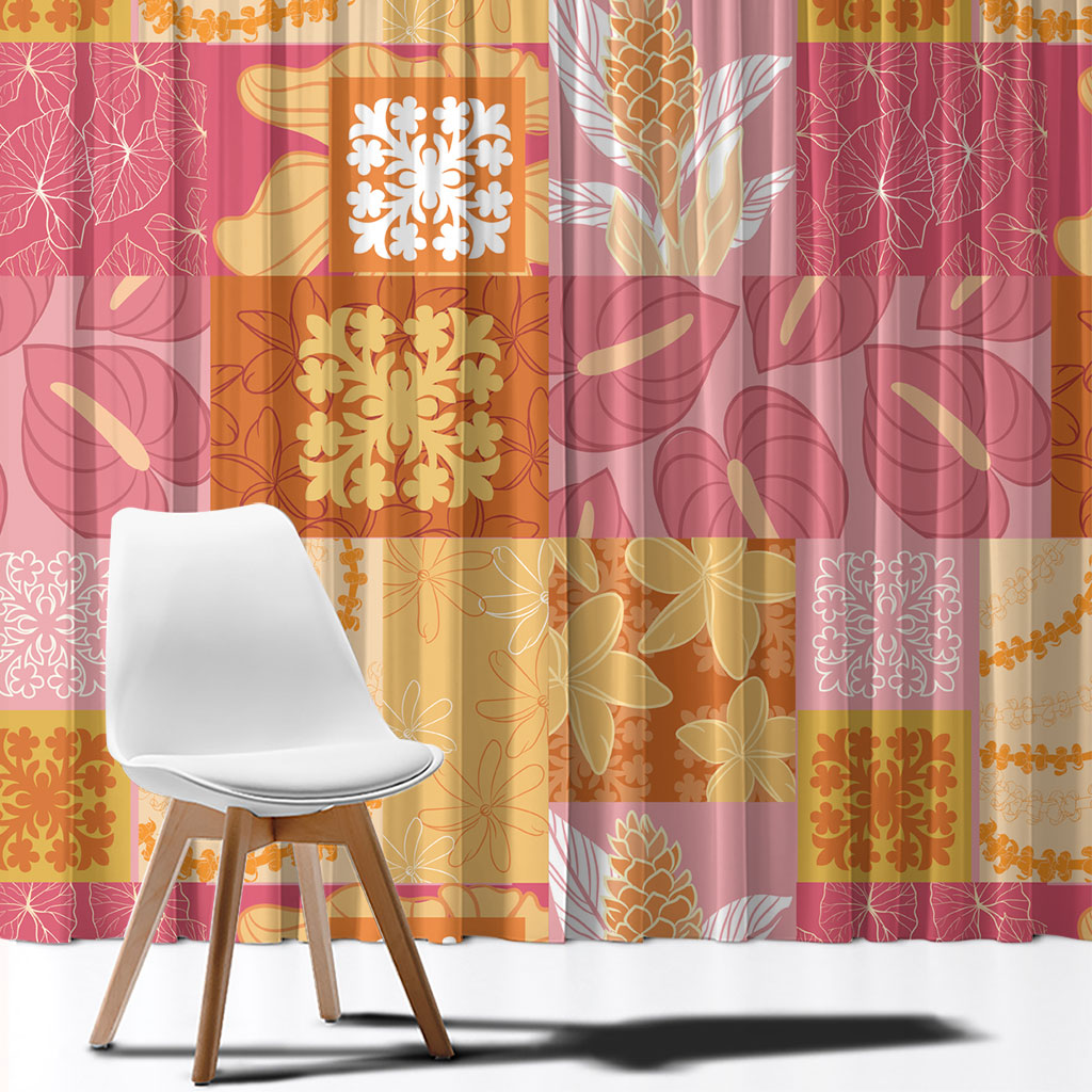 Aloha Hawaii Quilt Floral Patchwork Style Window Curtain
