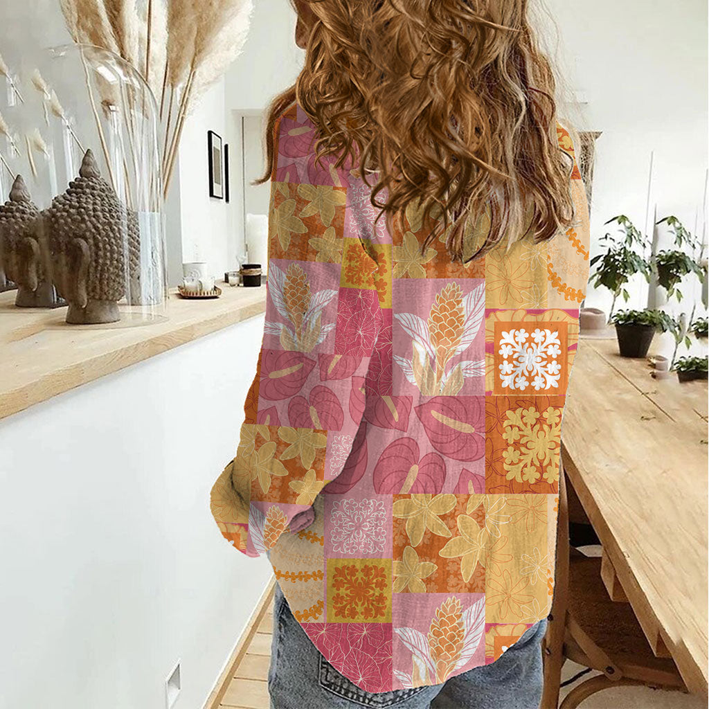 Aloha Hawaii Quilt Floral Patchwork Style Women Casual Shirt
