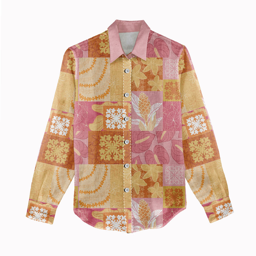 Aloha Hawaii Quilt Floral Patchwork Style Women Casual Shirt