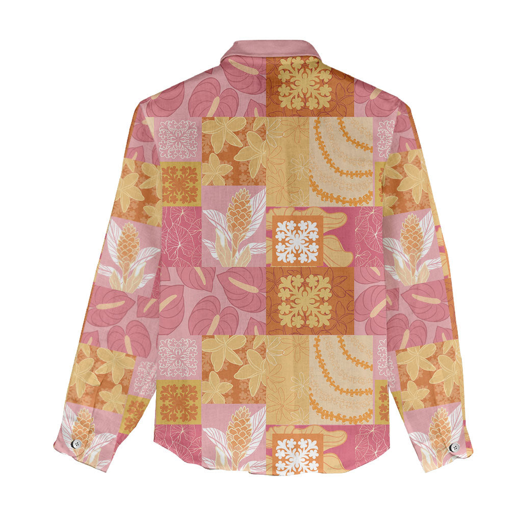 Aloha Hawaii Quilt Floral Patchwork Style Women Casual Shirt