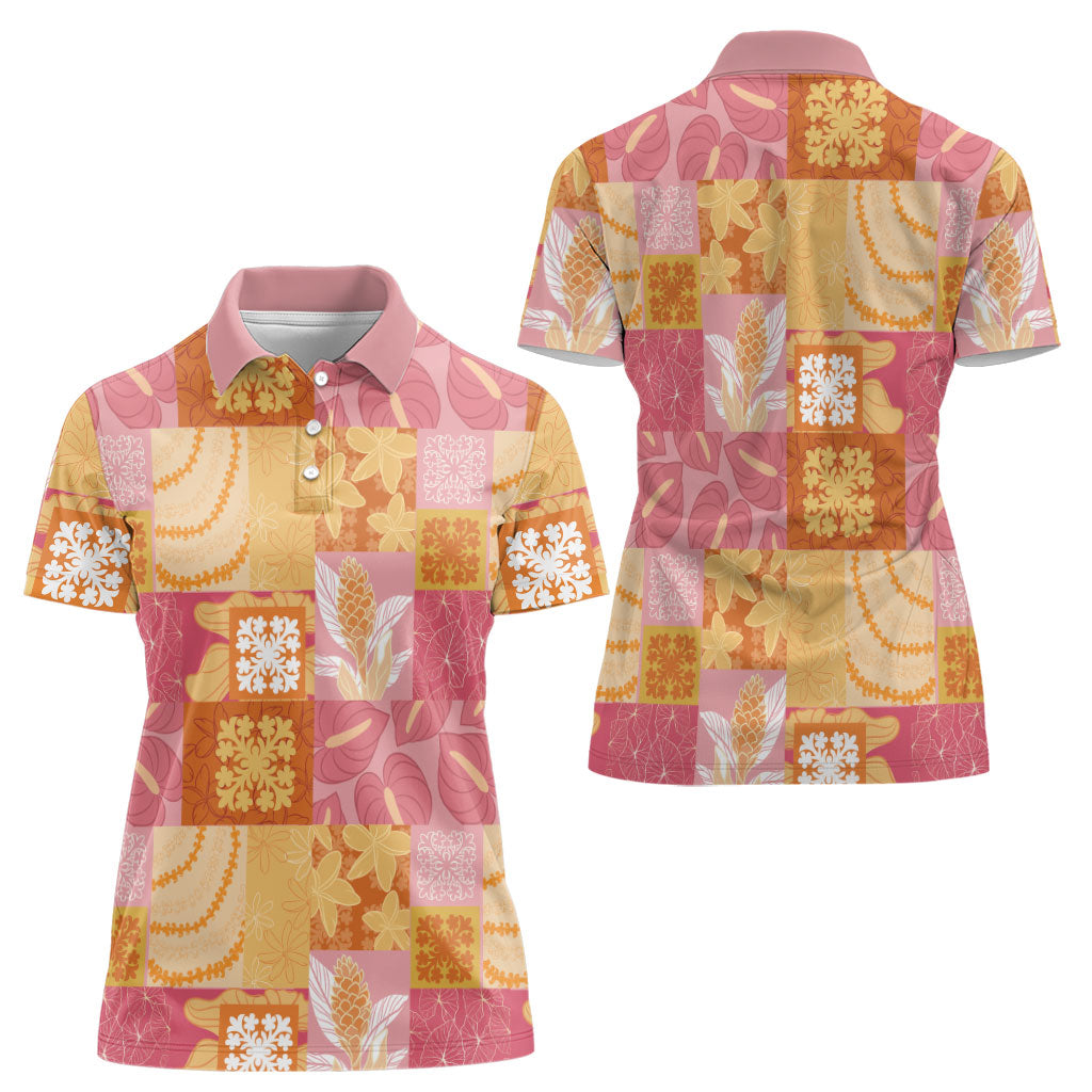 Aloha Hawaii Quilt Floral Patchwork Style Women Polo Shirt