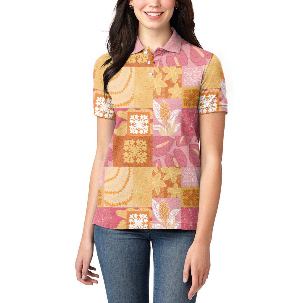 Aloha Hawaii Quilt Floral Patchwork Style Women Polo Shirt