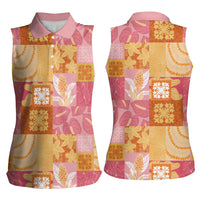 Aloha Hawaii Quilt Floral Patchwork Style Women Sleeveless Polo Shirt