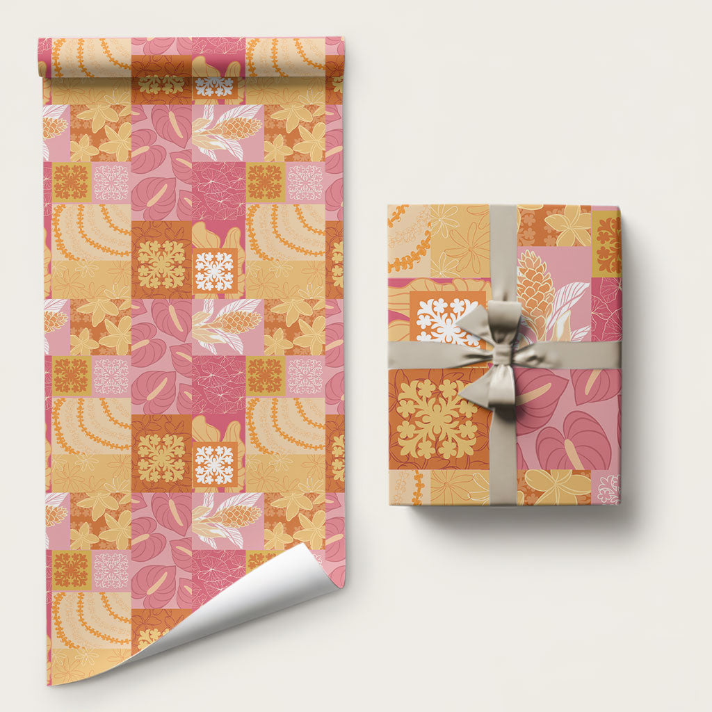 Aloha Hawaii Quilt Floral Patchwork Style Wrapping Paper