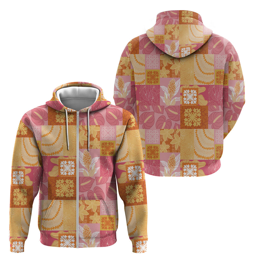 Aloha Hawaii Quilt Floral Patchwork Style Zip Hoodie