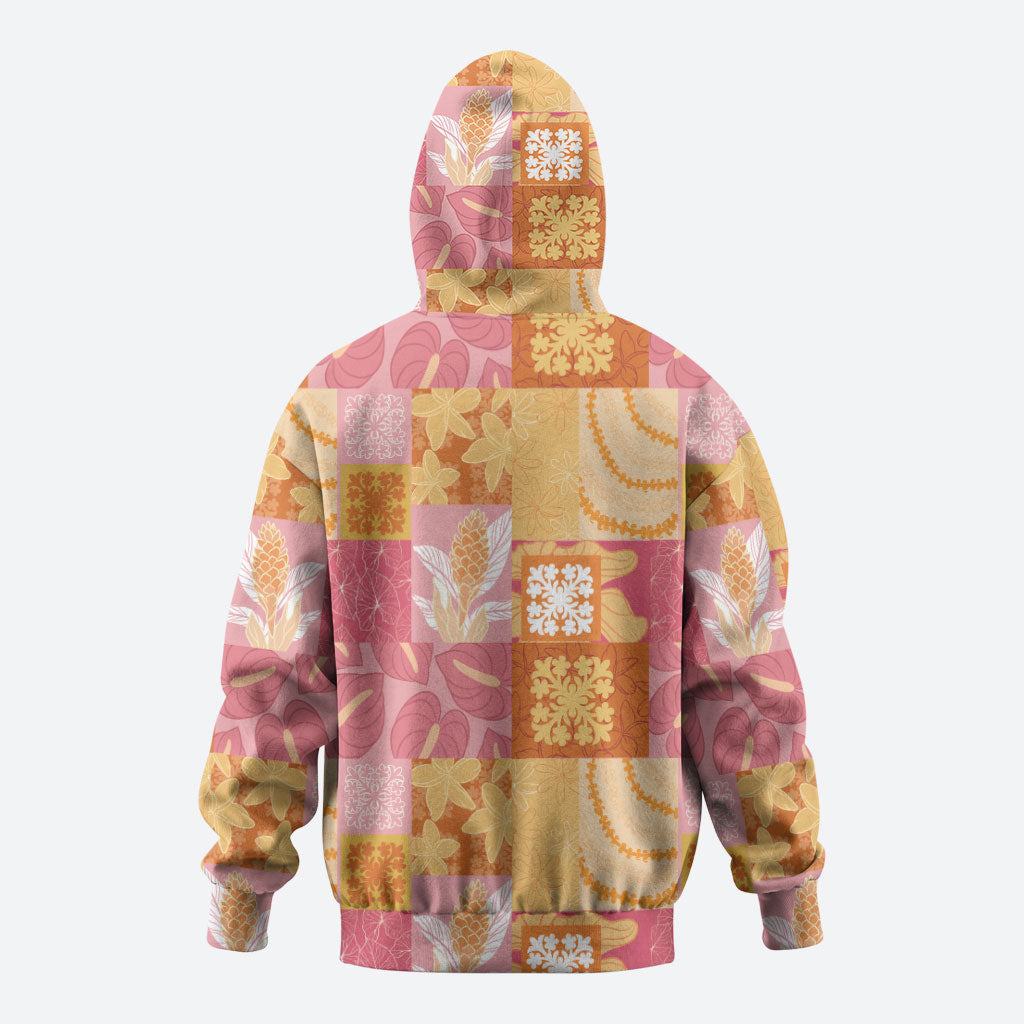 Aloha Hawaii Quilt Floral Patchwork Style Zip Hoodie
