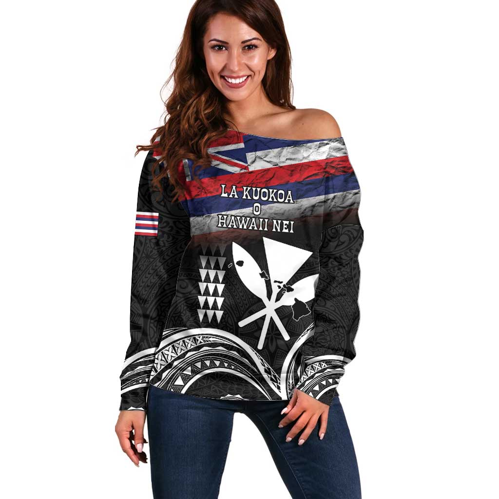 Hawaii Independence Day Off Shoulder Sweater La Kuokoa - Happy 28th November LT14 Women Black - Polynesian Pride