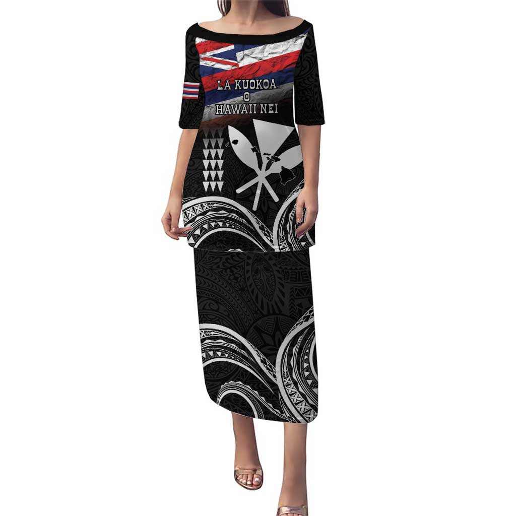 Hawaii Independence Day Puletasi La Kuokoa - Happy 28th November LT14 Long Dress Black - Polynesian Pride