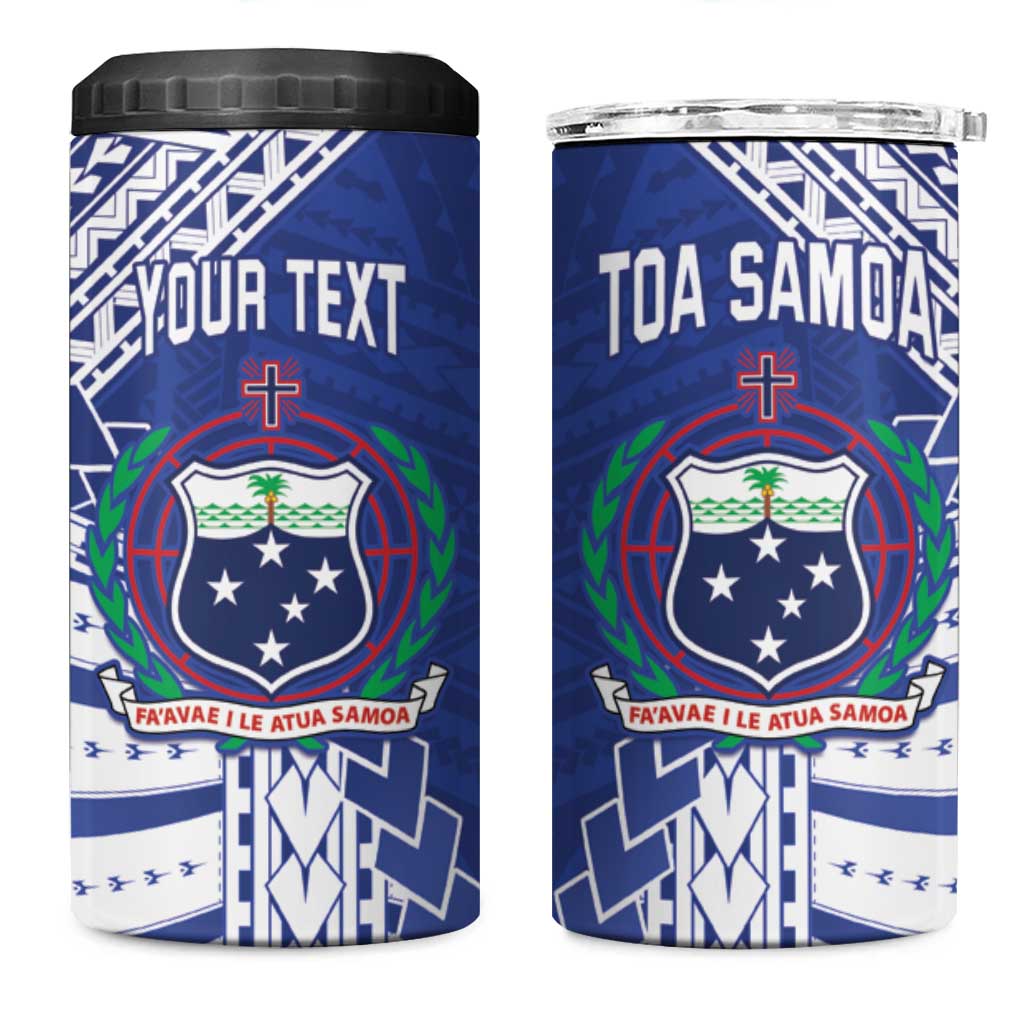 Toa Samoa Rugby Custom 4 in 1 Can Cooler Tumbler Go Champions Pacific Samoan Pattern LT14 One Size: 16 oz Blue - Polynesian Pride