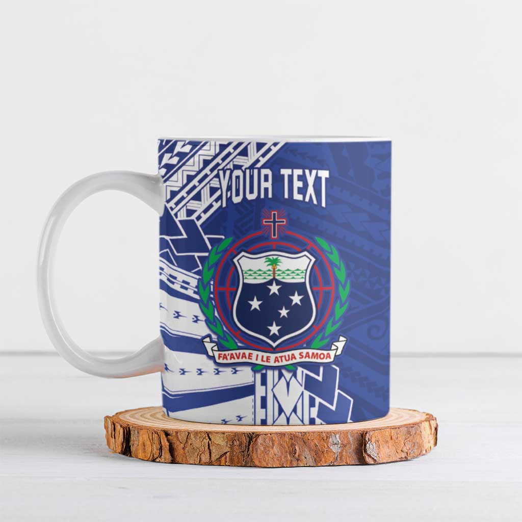 Toa Samoa Rugby Custom Ceramic Mug Go Champions Pacific Samoan Pattern LT14 Blue - Polynesian Pride