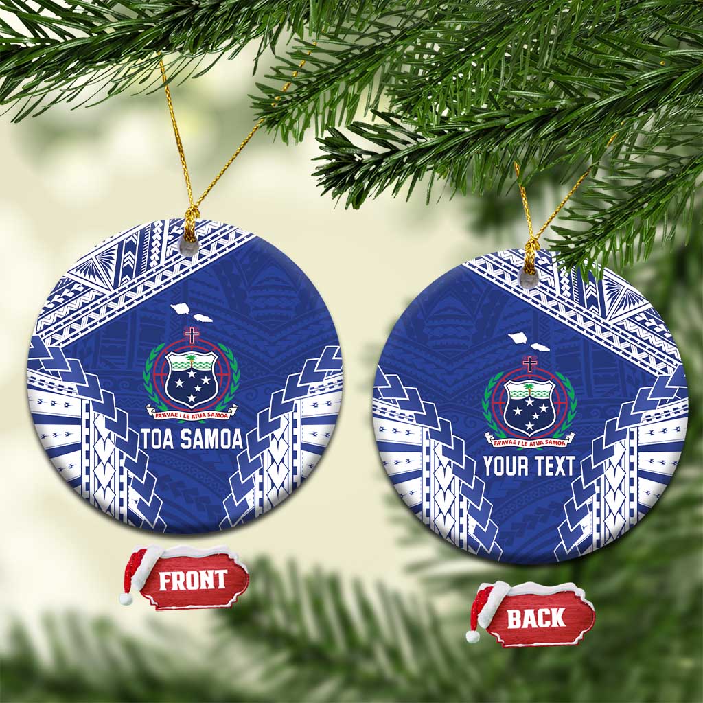Toa Samoa Rugby Custom Ceramic Ornament Go Champions Pacific Samoan Pattern LT14 Circle Blue - Polynesian Pride
