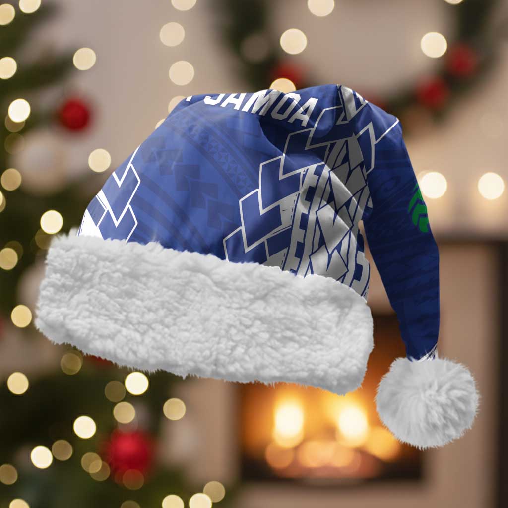 Toa Samoa Rugby Custom Christmas Santa Hat Go Champions Pacific Samoan Pattern LT14 With Fur Blue - Polynesian Pride
